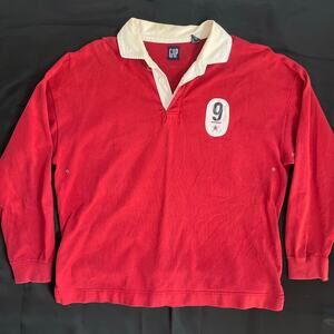 Vintage 90s GAP Rugby Shirt Red White Collar “T93 9 Patch” Long Sleeve